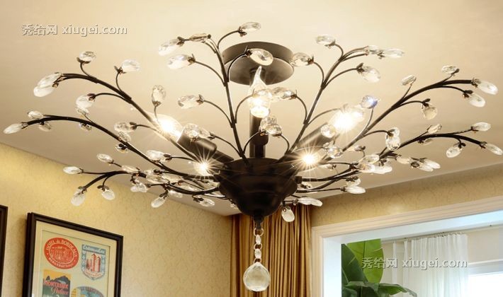 沃嘉黑色创意花形水晶吊灯，铁艺喷漆磨砂LED吸顶灯，型号：MD01 1×MAX60W