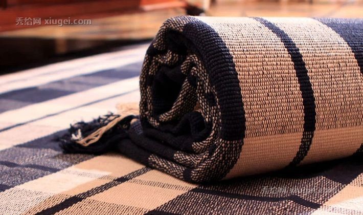 朴居经典方格蓝条清新田园薄地毯， 北欧宜家风情夏季地毯  货号: A01b150200-18