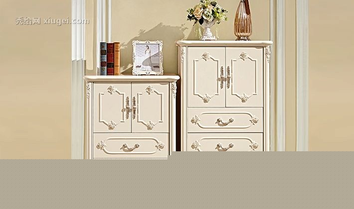 康诺威雕花奢华柜子，DG904可拆装二门三斗柜，白色带门储物柜