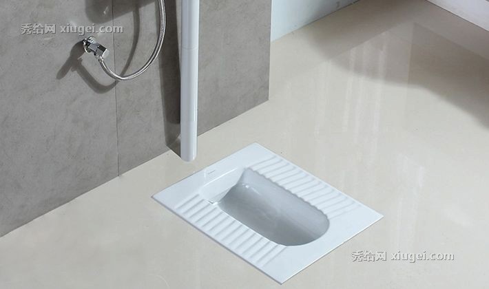 白色陶瓷蹲厕带蓝色荧光水箱，莎琳达SLD-840E4无挡水蹲便器，立体浮雕设计防滑按摩