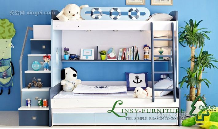 林氏木业奇幻海盗王系列儿童床，优质人造板上下组合床，坚固耐用，健康环保，型号A02