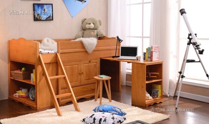 喜梦宝多功能宜家儿童床，田园风金麦色实木床，型号: FB00042-0
