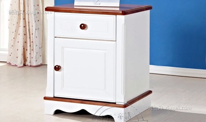 纷兰童话b005系列地中海儿童床头柜，实木环保单门儿童储物柜