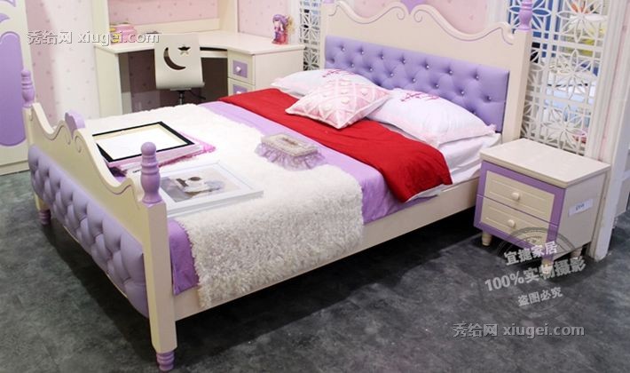 宜捷家居XLF--8808田园可爱风格E1级别密度板儿童床头柜，圆角钝化抽屉开关无声静音床头柜