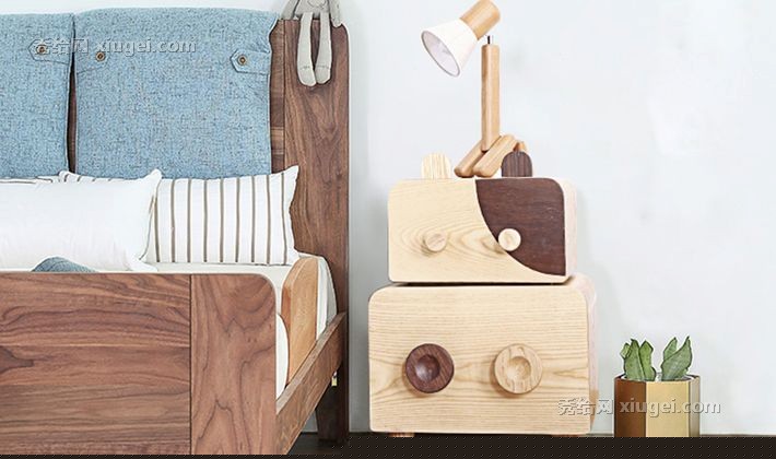 VOPRA卡通牛牛床头柜，创意可拆卸分层收纳，水曲柳简约男孩房小柜子