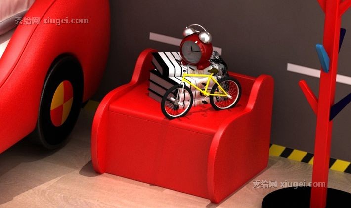 奥妮帝斯大红色皮质床头柜，PT005弧形框架现代柜子，儿童房储物收纳柜