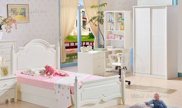 星河湾田园儿童衣柜，哑光实木二门衣柜8A12，推拉门多层环保衣柜