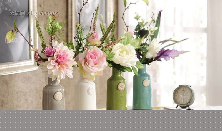 欧风花都牌花草组合盆景，0HYX-0029HA型混合式仿真花卉，创意多色陶瓷花瓶造型