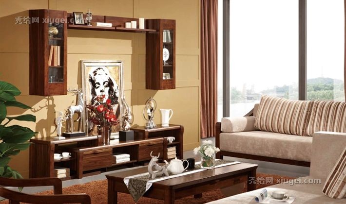 安惠实木中式胡桃色挂柜，进口工艺环保型家居装饰壁柜，型号K9101C