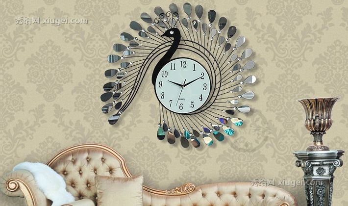 乔希孔雀开屏客厅挂钟，ＭＸ592现代欧式创意大表盘墙钟