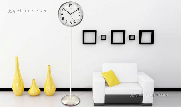 TXL牌创意简约落地钟，GB/T6046-2007型不锈钢落地时钟，12英寸大号金属表盘