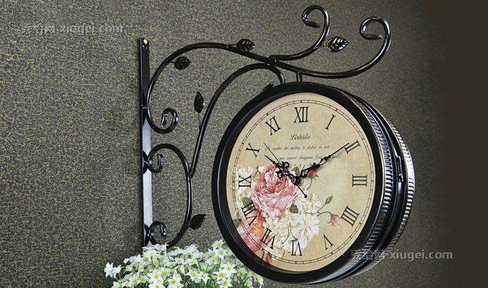 Lshda/力时达货号ST0081挂钟，复古铁艺双面挂钟，静音墙面挂钟