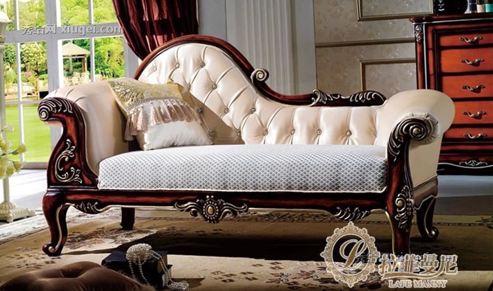 拉菲曼尼品牌欧式古典的皮艺贵妃椅，优雅复古的立体雕花贵妃躺椅，型号EX004