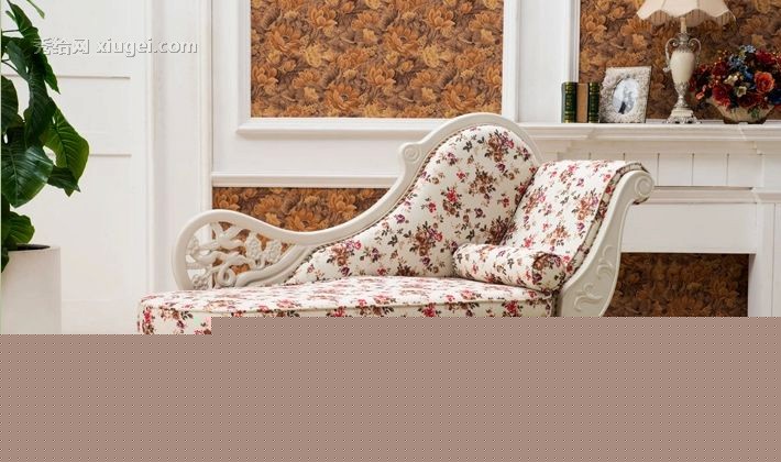 上点牌和花白布艺贵妃椅，gf901型橡木绣花贵妃椅，清新田园风格
