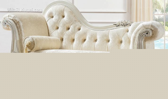 橙蒂欧式白色贵妃椅，布艺家居单人沙发座椅，植绒组装客厅卧室家具