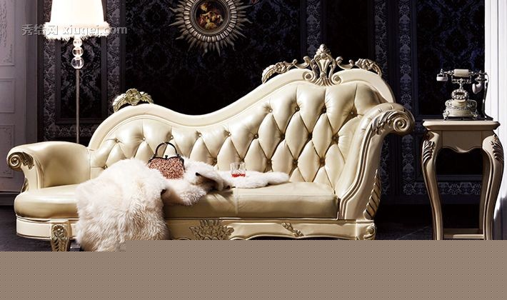 法莉娜珠光皮贵妃椅，欧式贵妃椅手工实木雕刻描烤漆工艺，型号: GF01