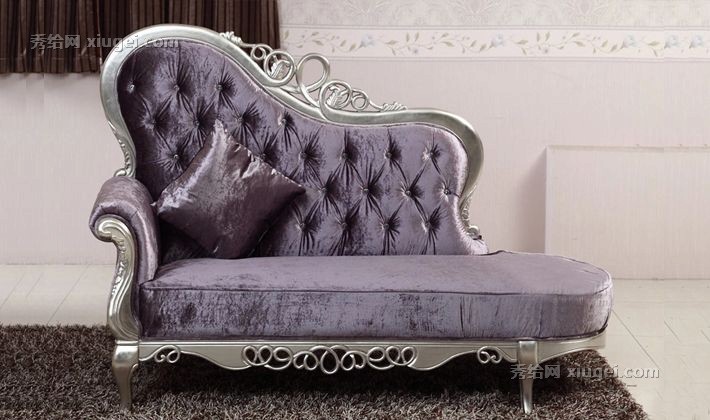 梵可可高档植绒布艺贵妃椅，新古典实木躺椅金银贴箔雕花工艺，型号: YL-14