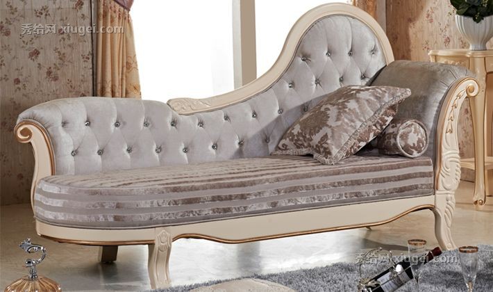 乔克斯欧式贵妃椅，洛可可雕花布艺沙发，奢华桦木美人榻B-01GFY