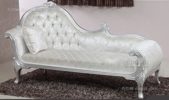 梵可可欧式白色贵妃椅，型号: YH-10银箔拉钻贵妃榻，实木布艺沙发躺椅