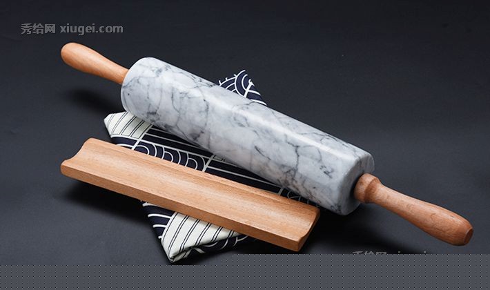 展艺大理石擀面杖，实木手柄擀面杖，压面棍烘培工具