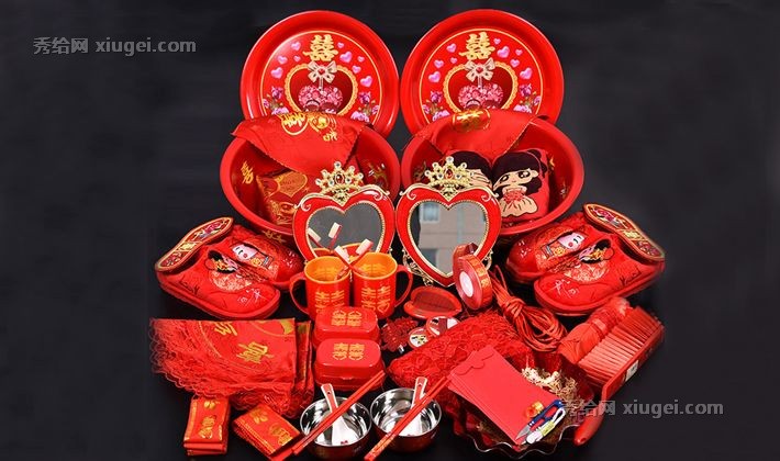 思泽传统中式婚礼陪嫁用品，新娘子脸盆镜子嫁妆套装，货号: lptcpj