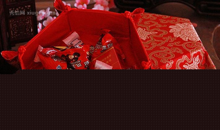 禧爱壹家中式织锦喜糖盒，婚礼婚宴瓜果盘，创意中国结红色置物果盘