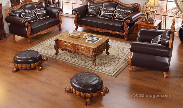 鹏叶家具招财龟脚凳，美式橡胶木客厅家具，纯手工雕刻沙发凳