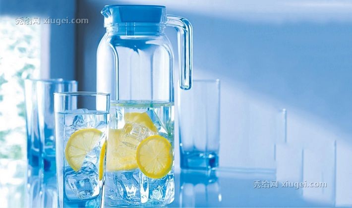 法国乐美雅H9103五件水杯,无铅玻璃水杯套装,蓝白透明环保玻璃杯