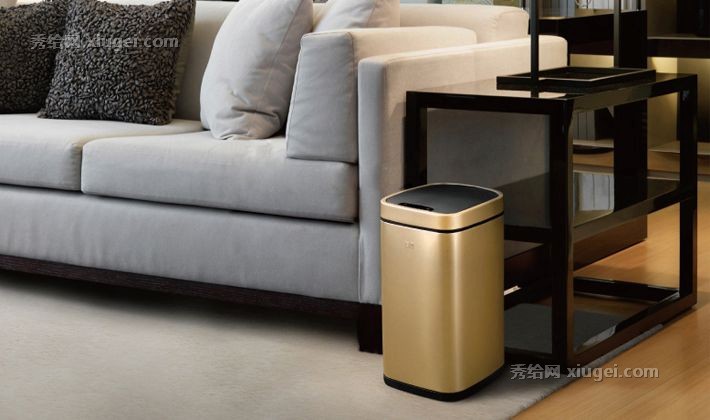 宜可欧式不锈钢垃圾桶，EK9288智能感应垃圾桶，方形客厅拉丝磨砂垃圾桶