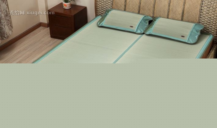 海绵草文竹两用席，黄古林防螨抗菌凉席三件套，拉链式设计日式枕套