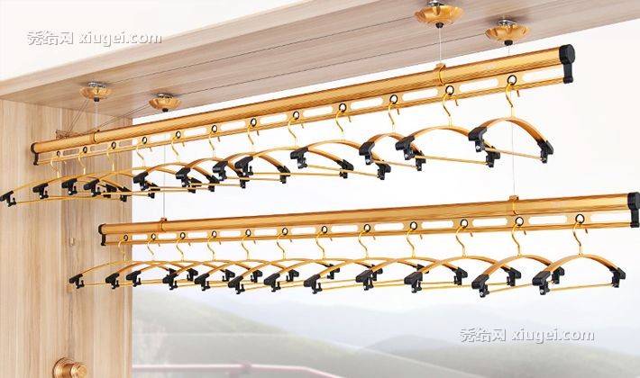 伊智佳室内金属可升降式晾衣架，手摇式铝合金挂衣杆，不锈钢钢丝晒衣架