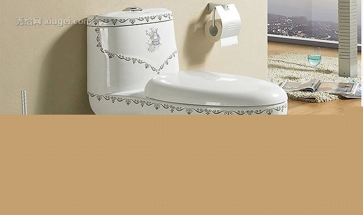 马狮时尚欧式复古座便器，陶瓷虹吸式连体青花马桶，型号: 0970