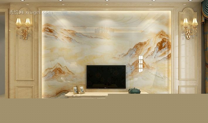 绅品仿石纹护墙板，欧式水晶釉面定制电视墙，环保喷色墙面装饰材料