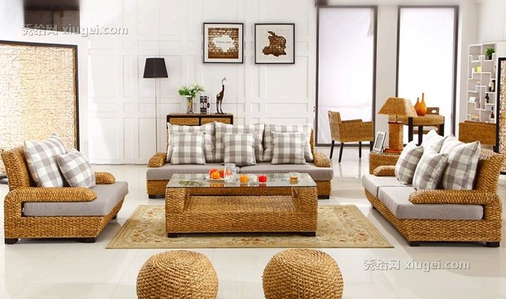 藤佳人HC-1010环保竹藤组合沙发，东南亚风情藤艺编织家具定制