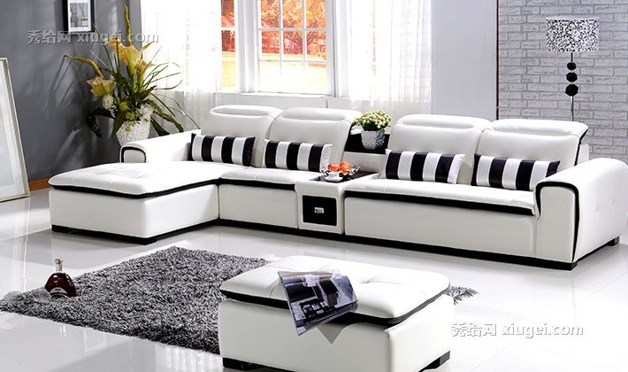 柏斯町优质真皮沙发，带转角实木框架皮艺沙发，型号C56