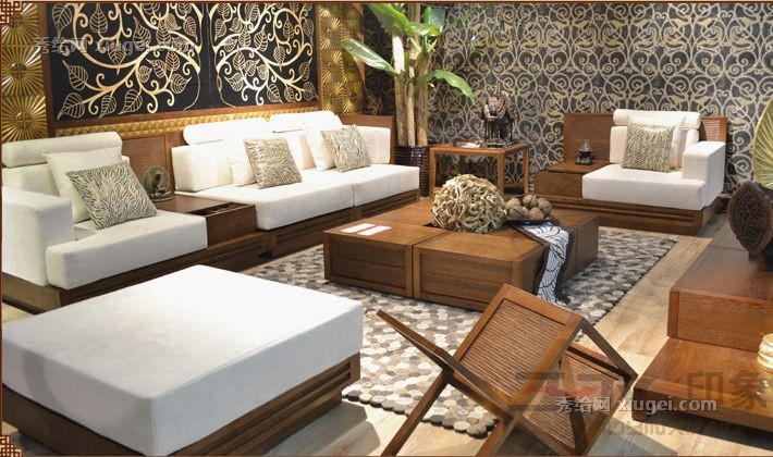 俄罗斯进口水曲柳沙发，槟榔色组合沙发东南亚风格，三木印象8S101