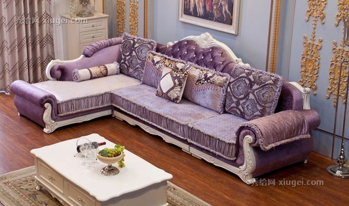 标爵梦幻欧式实木转角沙发，高雅绒质印花布艺沙发，型号: 9807