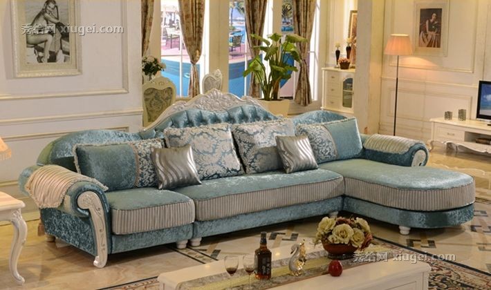 橡木雕花布艺沙发，伯加德欧式实木整装客厅沙发，型号: P-09