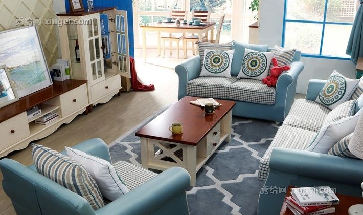 韵宝地中海布艺沙发，小户型沙发组合，可拆洗沙发4017D-3