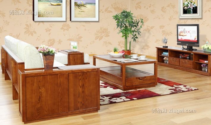 L型白色中式沙发，光明家具水曲柳沙发组合，环保可拆洗客厅沙发套装