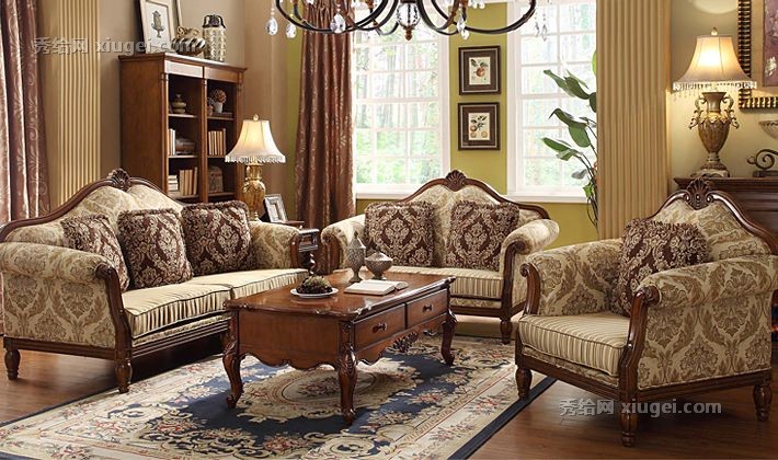 尚轩世家欧式实木沙发，雪尼尔布艺沙发，U形桦木家具型号: 2018
