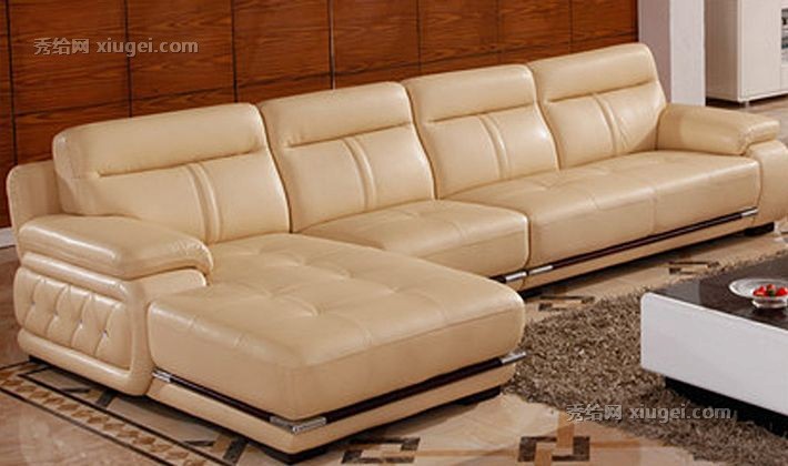 皇朝实木框架转角组合，高档实木边饰牛皮沙发，型号: QKS1502