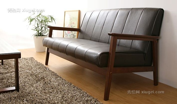 思捷家居实木沙发，黑色皮艺沙发，小户型简约沙发椅型号: HYE8139P