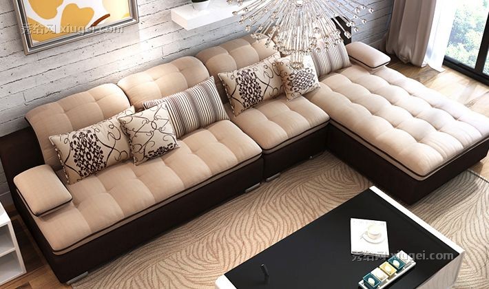 艾格森布艺植绒转角沙发，可拆洗沙发组合，小户型实木沙发型号: 2061#