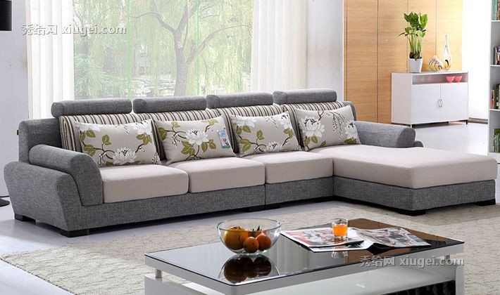 艾格森米灰色棉麻布艺沙发，中大户型加厚实木转角沙发型号: 2088#