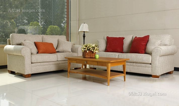 英堡来布艺实木沙发组合，美式乡村双重弹簧沙发套装，型号：YJ093F604020K