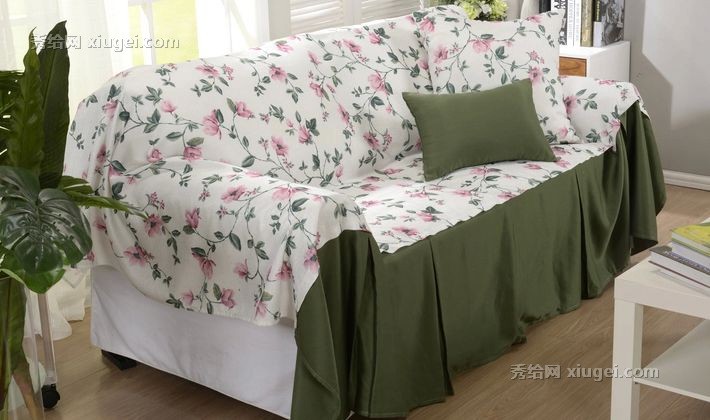 艾沫布艺绿色花卉沙发巾，sfj-huawu系列美式乡村组合沙发沙发套