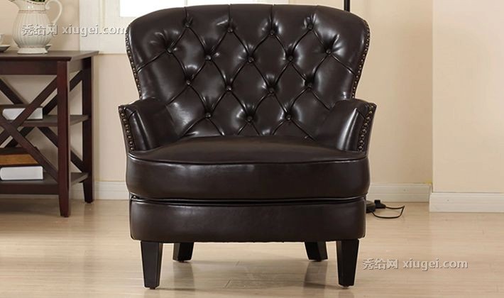 百伽高档单人沙发椅，欧式松木皮艺时尚休闲座椅，型号：05243202