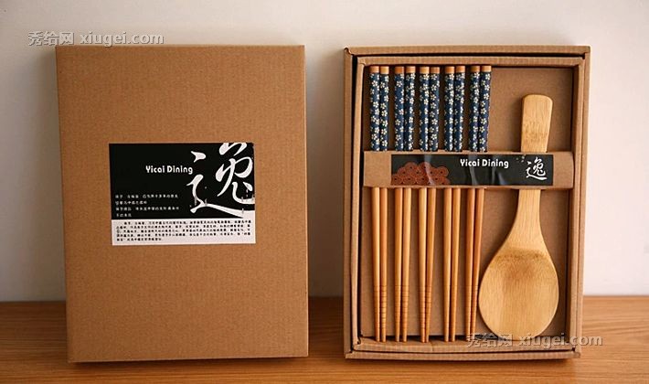 日式仿古天然环保竹制餐具组合，佳鸿泽缘防滑筷勺6件套礼盒套装