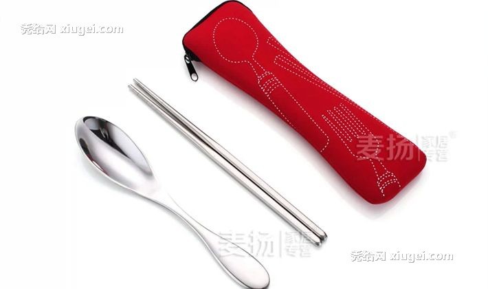 Itrip品牌不锈钢加厚勺筷套装，韩式便携式帆布袋餐具，IT1003